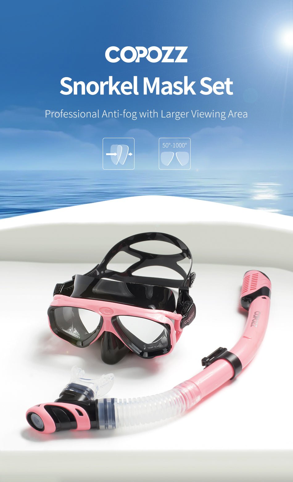 COPOZZ Scuba Diving Mask Set Anti Fog Goggles with Snorkel Glasses Tube Adjustable Strap for Women Men Adult Swimming Mask image 1