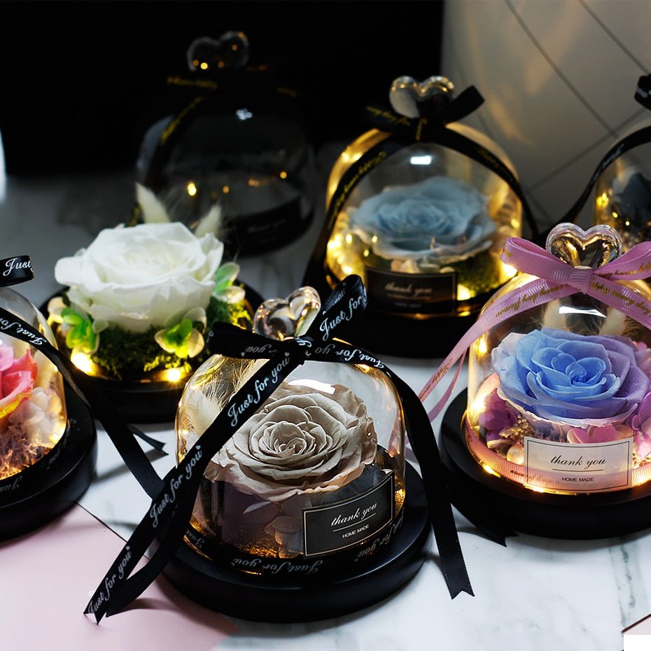 The Beauty and Beast Forever Rose Flower With Night Light in Glass Dome image 0