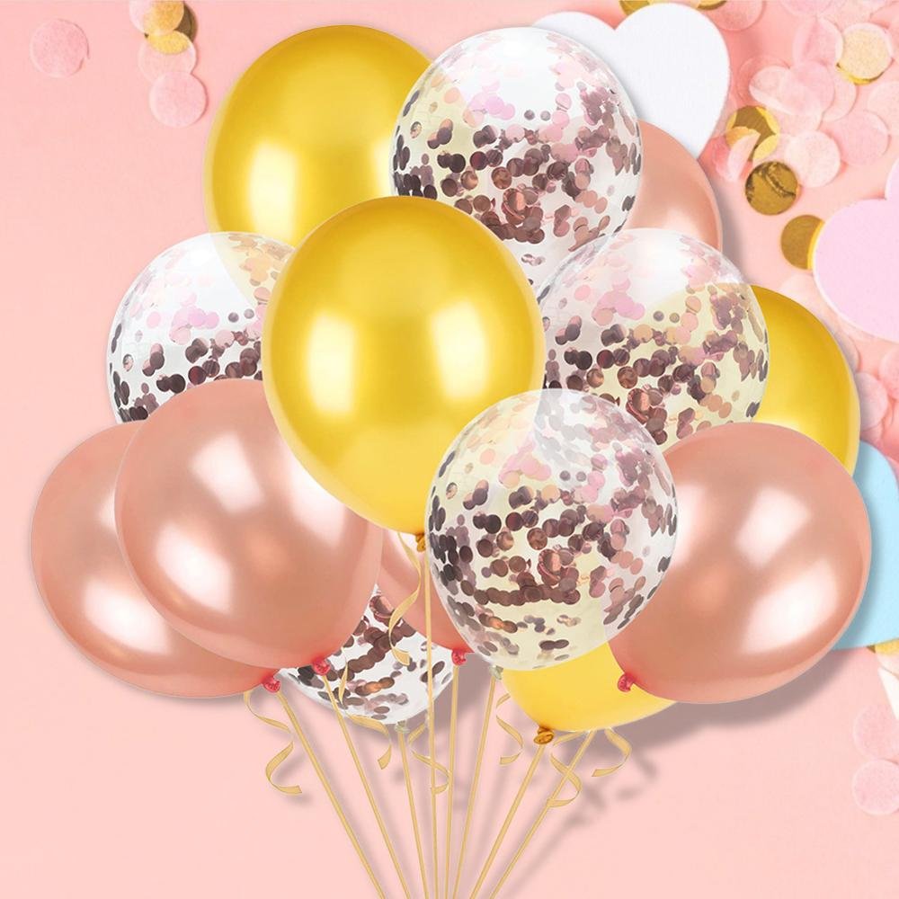 15pcs Rose Gold Confetti Chrome Set Birthday Wedding Anniversary Balloons image 1