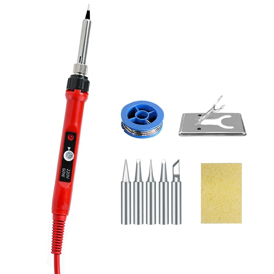 60/80W Digital Electric Soldering Iron – Adjustable Temperature Welding Tool with Tips, Stand, and Tin Wire - EU 220V-240V, 60W red set image
