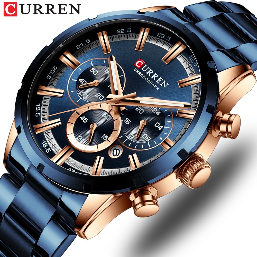 Mens Classy Watch Blue Dial Stainless Steel Band Date Mens Business Male Watches Waterproof Luxuries Men Wrist Watches for Men image 4