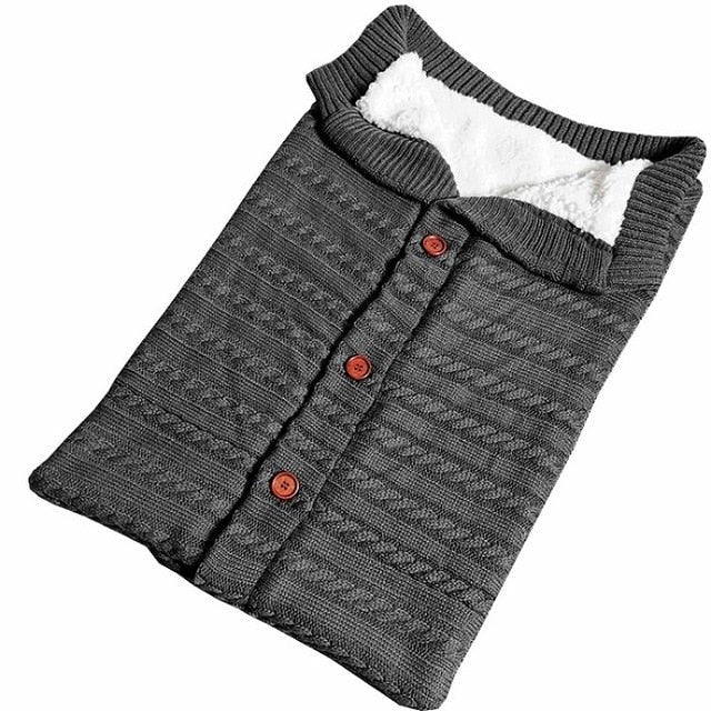 Newborn Baby Winter Warm Sleeping Bag ‚Äì Infant Button Knit Swaddle Wrap & Toddler Blanket Stroller Wrap - Dark Grey image