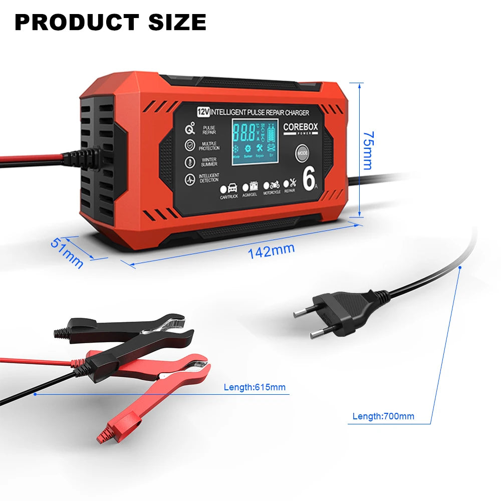 6A 12V Intelligent Automotive Battery Charger for Car & Motorcycle - Smart Lead-Acid Battery Maintenance image 26