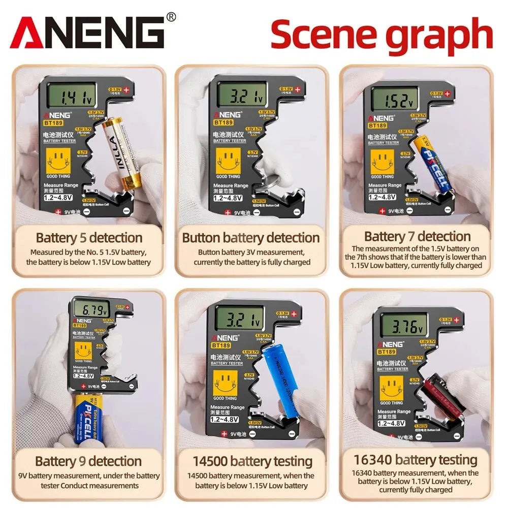 ANENG BT189 Button Cell Battery Tester ‚Äì Universal LCD Display for 9V, AA, AAA, N, D Batteries & Power Bank Detectors image 2