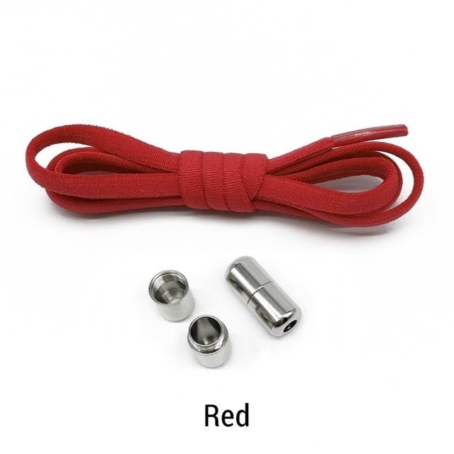 Elastic No Tie Semicircle Metal Lock Shoe Laces For Kids and Adult Sneakers and All Shoes - red image