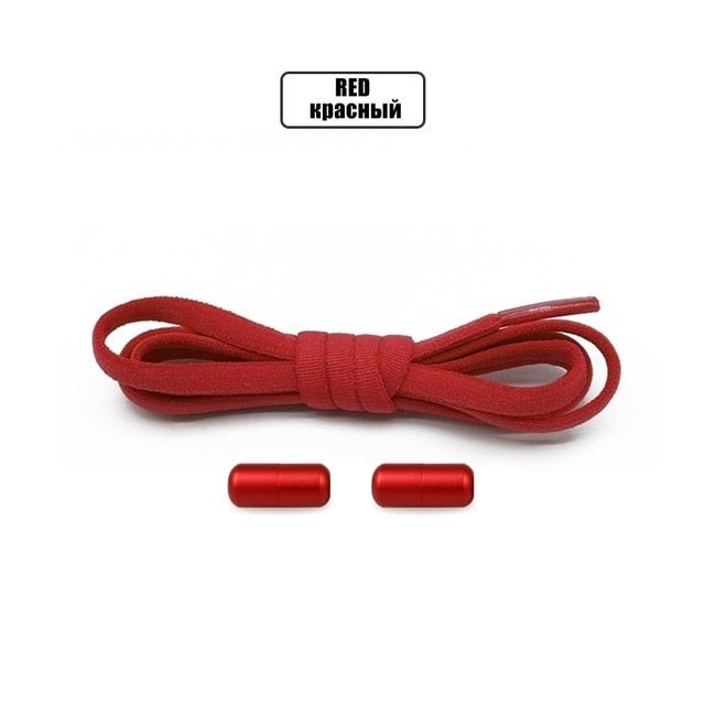 Elastic No Tie Semicircle Metal Lock Shoe Laces For Kids and Adult Sneakers and All Shoes - all red image