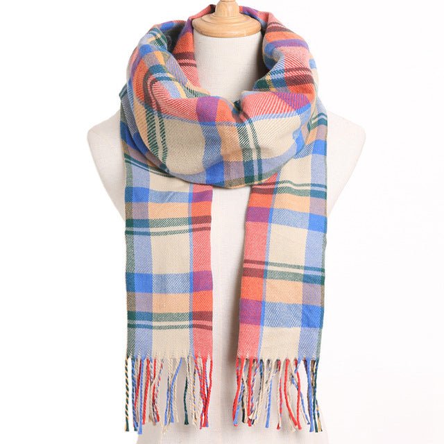 VIANOSI Plaid Winter Scarf for Women | Warm Foulard Solid Scarves | Casual Cashmere Scarfs - 17, 190CM X 35CM image