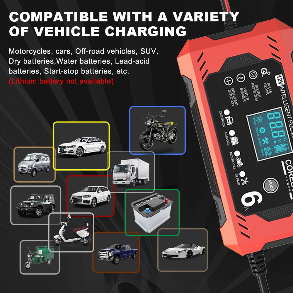 6A 12V Intelligent Automotive Battery Charger for Car & Motorcycle - Smart Lead-Acid Battery Maintenance image 20