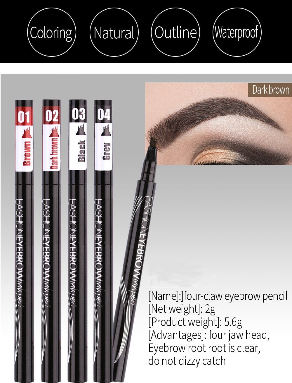 Waterproof Natural Eyebrow Pen Four-claw Eye Brow Tint Makeup three Colors Eyebrow Pencil Brown Black Grey Brush Cosmetics image 13