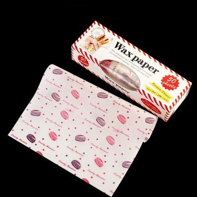 50Pcs/Lot Wax Paper Food Grade Grease Paper Food Wrappers |Wrapping Paper For Bread Sandwich Burger Fries | Oilpaper Baking Tools - Macaron with Box image