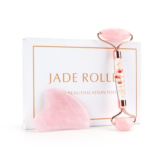 Rose Quartz Roller Slimming Face Massager | Natural Jade Facial Massage Roller Stone image 0