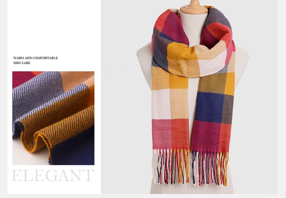 VIANOSI Plaid Winter Scarf for Women | Warm Foulard Solid Scarves | Casual Cashmere Scarfs image 9