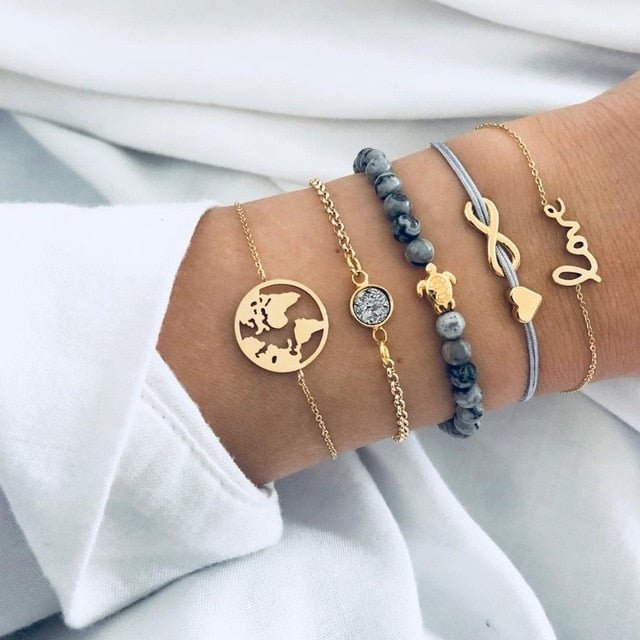 Turtle Heart Pearl Wave LOVE Crystal Marble Charm Bracelets for Women - 1128 image