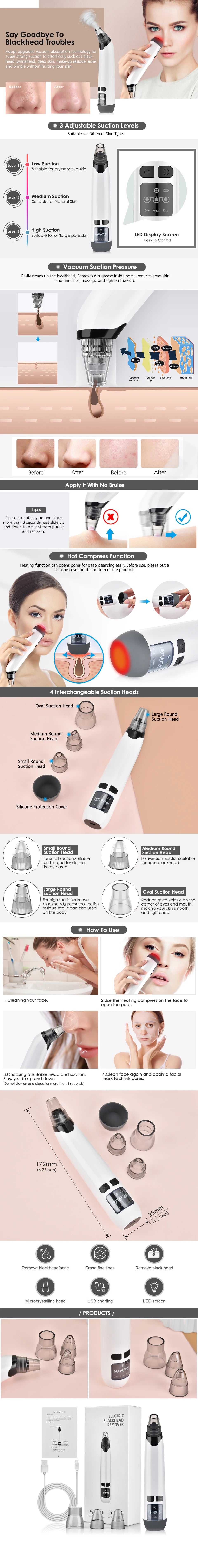 Blackhead Remover Electric Facial Cleansing Pore Vacuum Cleaner Ance Remover Pimple Face Cleaner Skin Scrubber Black Head Vacuum