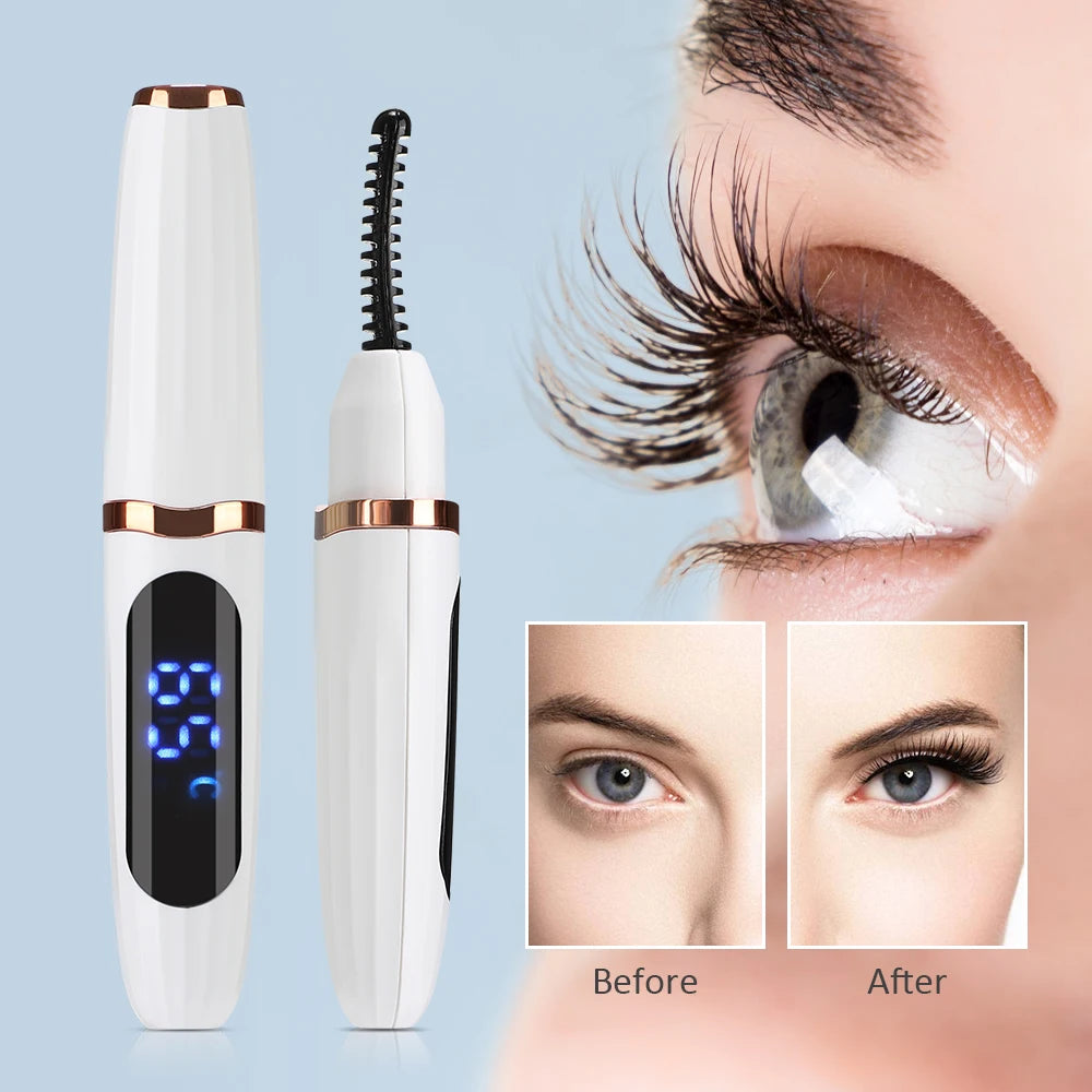 Heated Eyelash Curler Pen with Comb Electric Digital yelash Curling Device Rechargeable Beauty Makeup Tool 3 Temperature Modes
