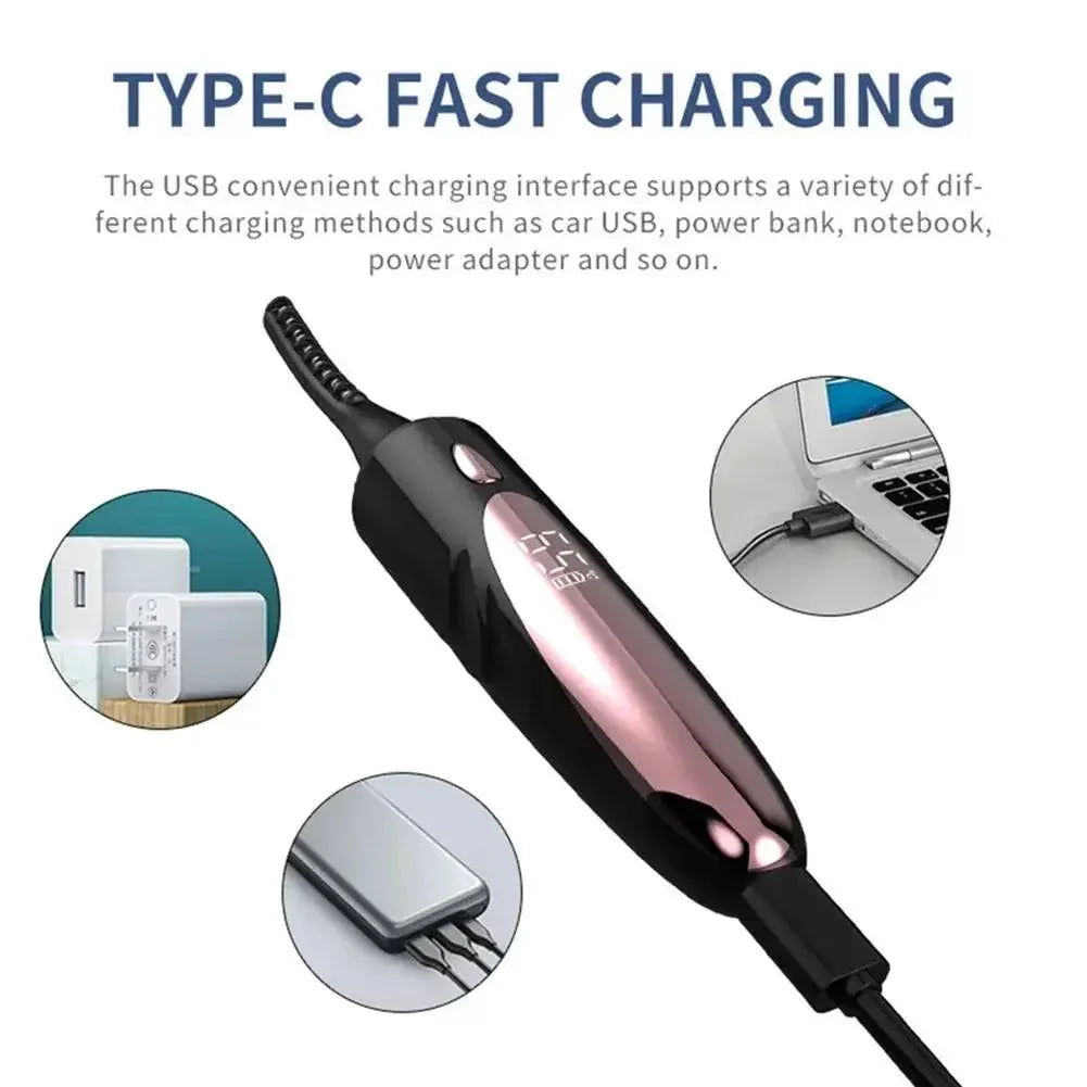 Electric Heated Eyelash Curler USB Rechargeable Eyelashes Curler 4 Mode Quick Heating Natural Curler Long Eyelash Lasting Makeup