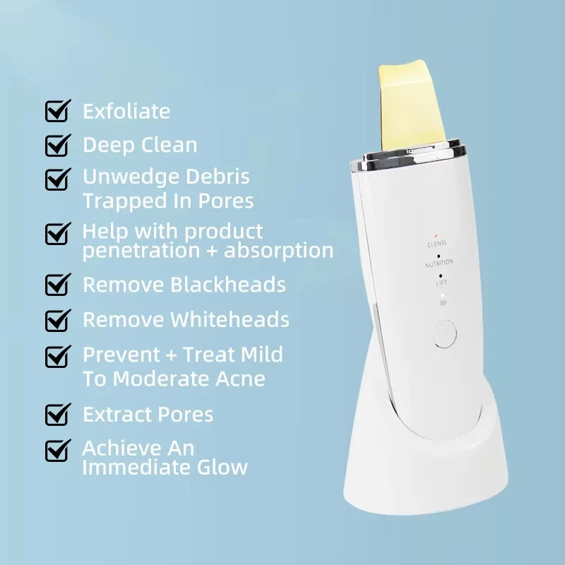 Ultrasonic Skin Scrubber Face Spatula Pore Cleaner Blackhead Remover Facial Lifting Ion Deep Cleansing Beauty Device For Home Us