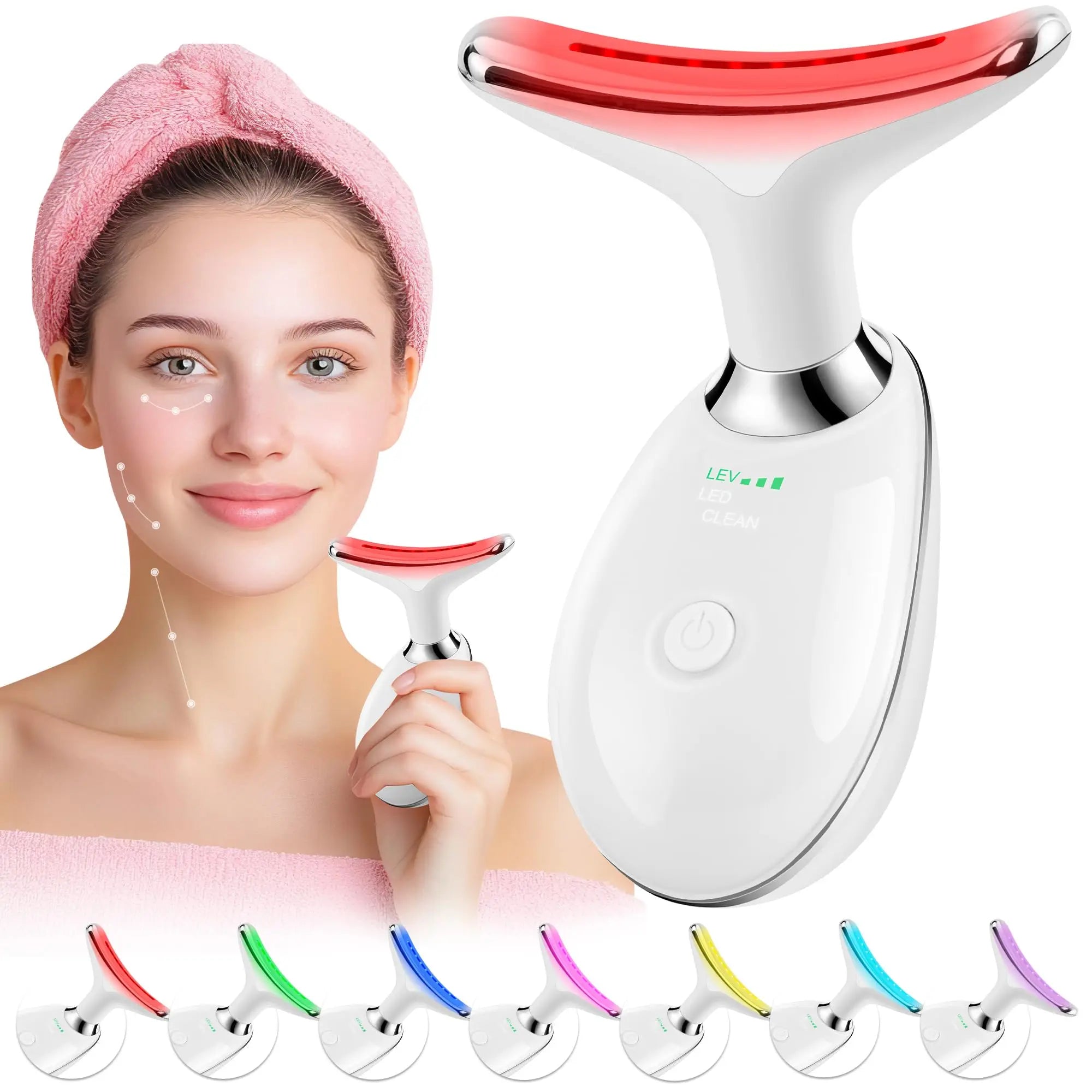 Red Light Therapy for Face/Neck, 7 Color LED Facial Light Therapy Wand  Portable Face Neck Massager Wand for Skin Care