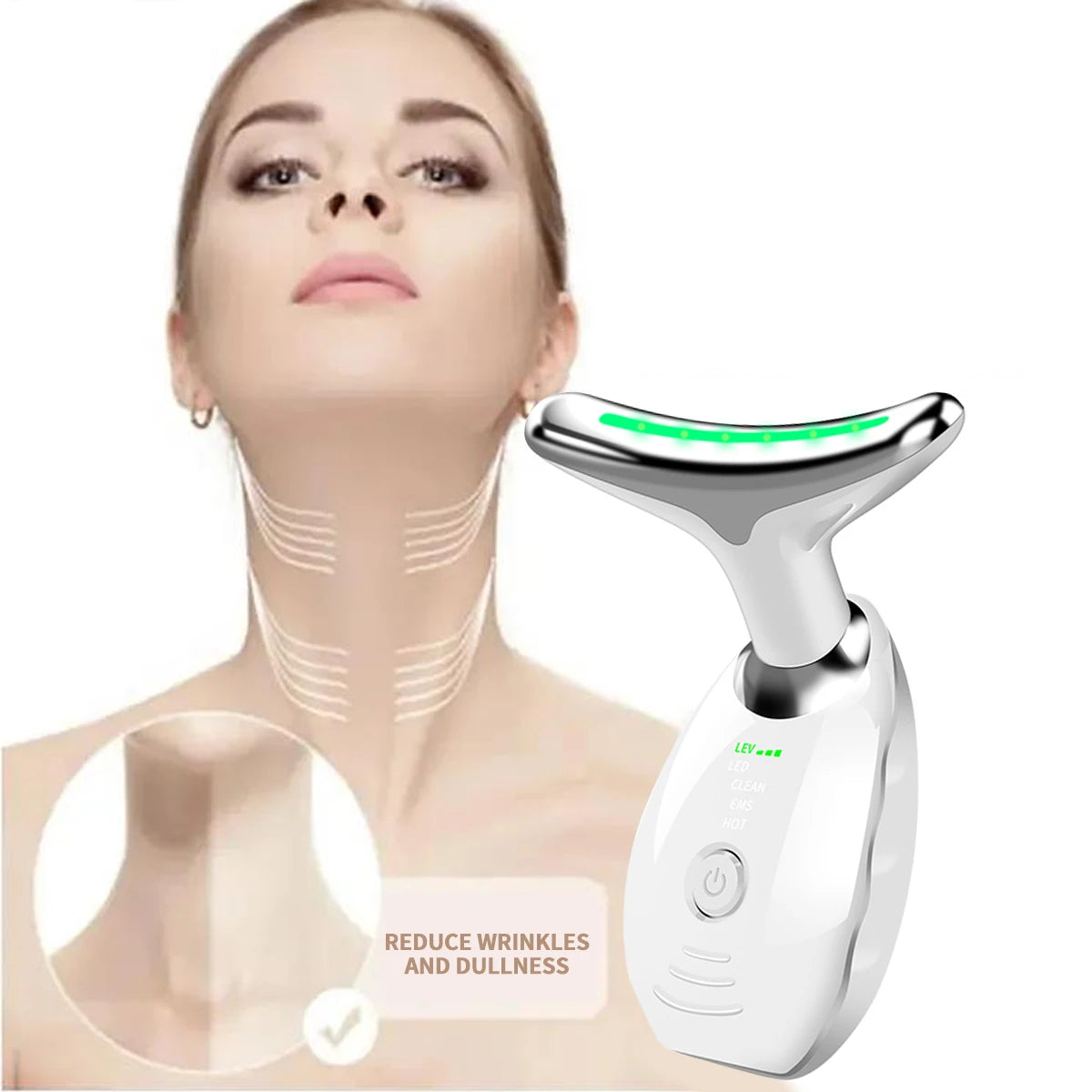 3 Modes Neck Beauty Device Face Lifting Clean EMS Hot Machine Microcurrent Facial Massager Constant Heating Skin Care Tool