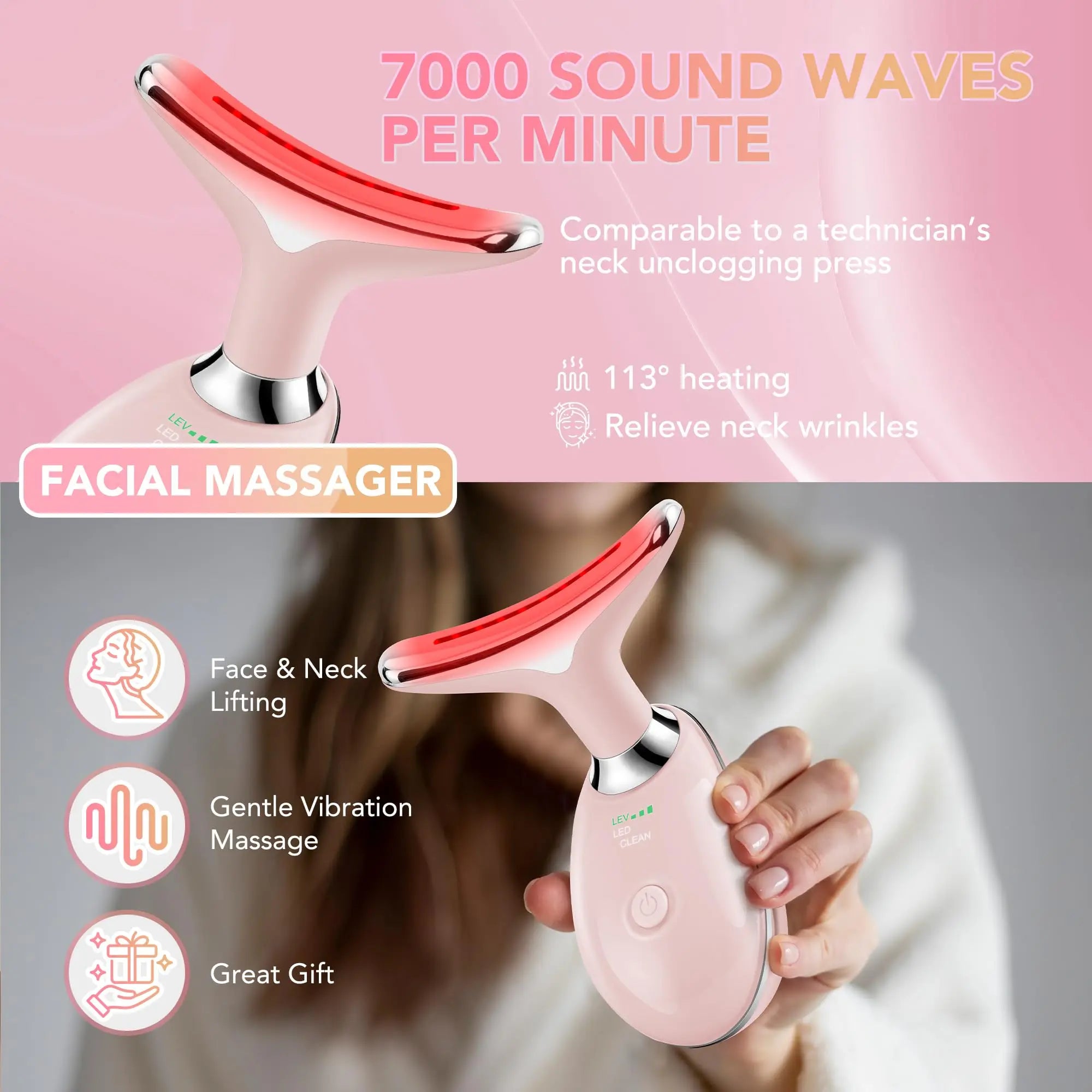 Red Light Therapy for Face/Neck, 7 Color LED Facial Light Therapy Wand  Portable Face Neck Massager Wand for Skin Care