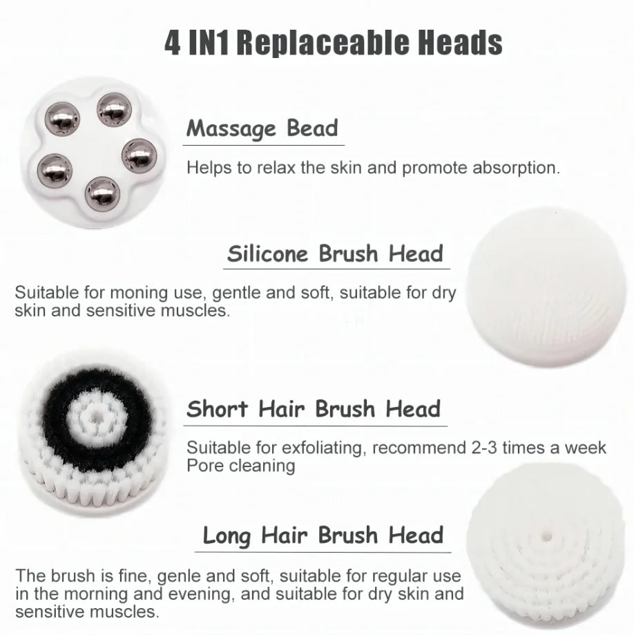 4 in 1 Electric Facial Cleansing Brush Waterproof IPX7 Face Massager Cleansing Device for Deep Cleaning Removal Blackhead Pore