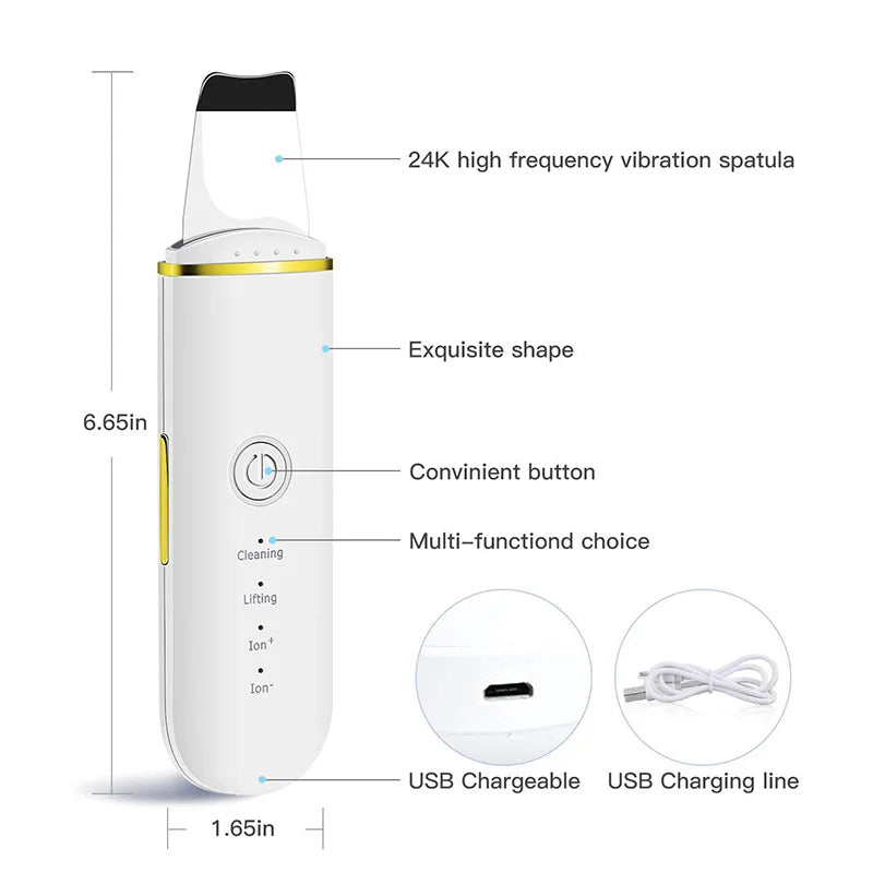 Ultrasonic Skin Scrubber Cosmetic Instrument Deep Cleansing Ultrasonic Cleansing Cavitation Peeling Shovel Rechargeable