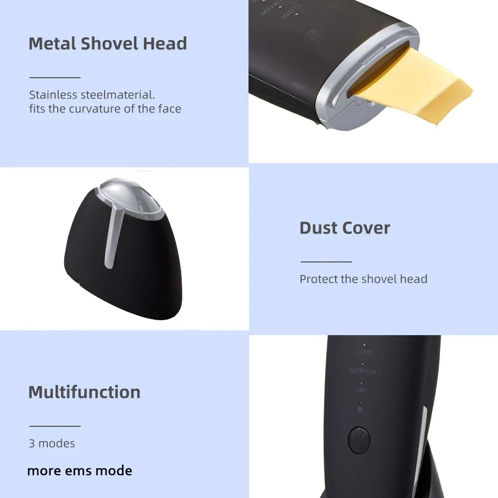 Ultrasonic Skin Scrubber Face Spatula Pore Cleaner Blackhead Remover Facial Lifting Ion Deep Cleansing Beauty Device For Home Us