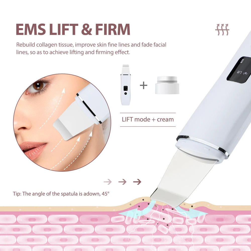 Ultrasonic Skin Scrubber Peeling Blackhead Remover Deep Face Cleaning Ultrasonic Ion Acne Pore Cleaner Facial Shovel  Scrubber
