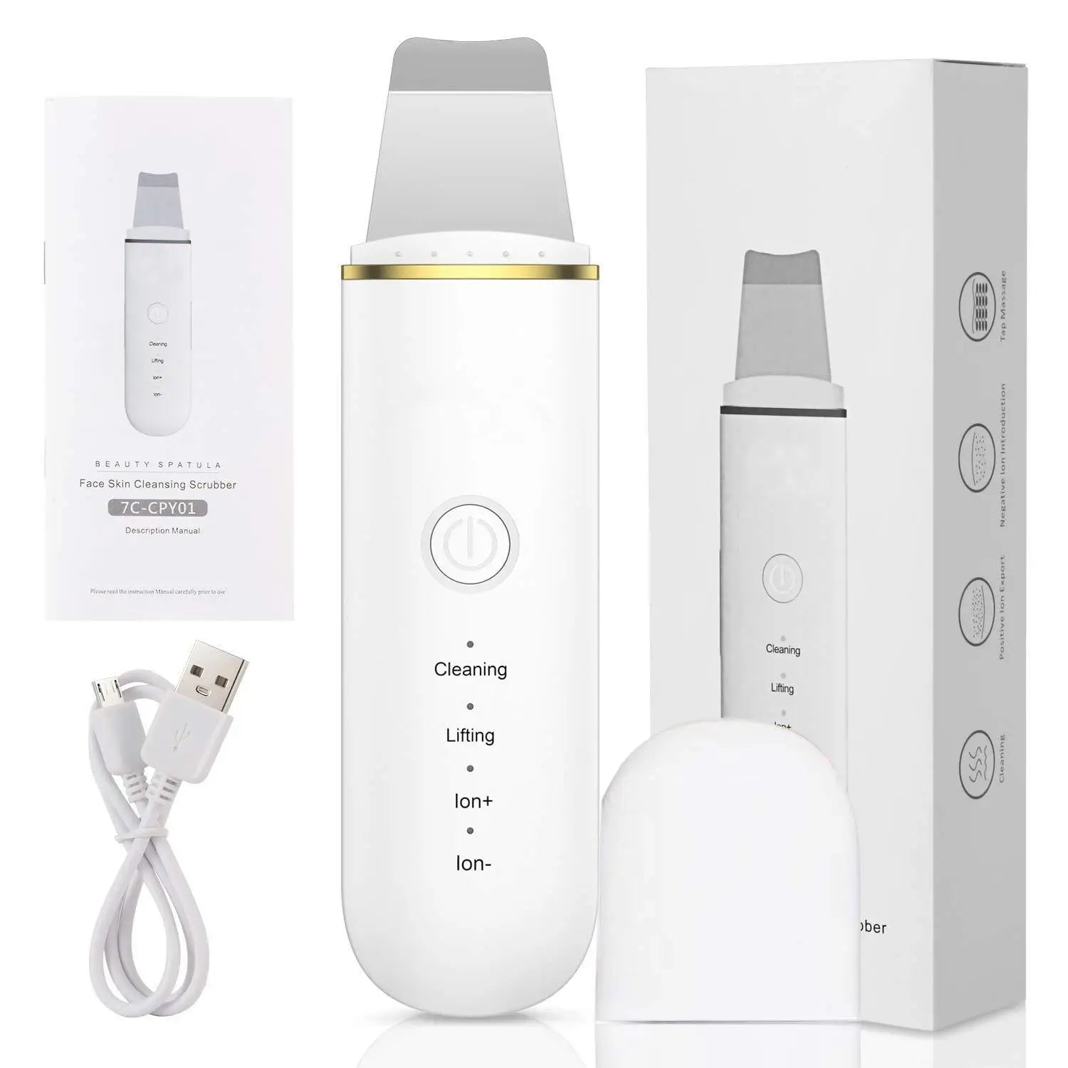 Ultrasonic Skin Scrubber Cosmetic Instrument Deep Cleansing Ultrasonic Cleansing Cavitation Peeling Shovel Rechargeable