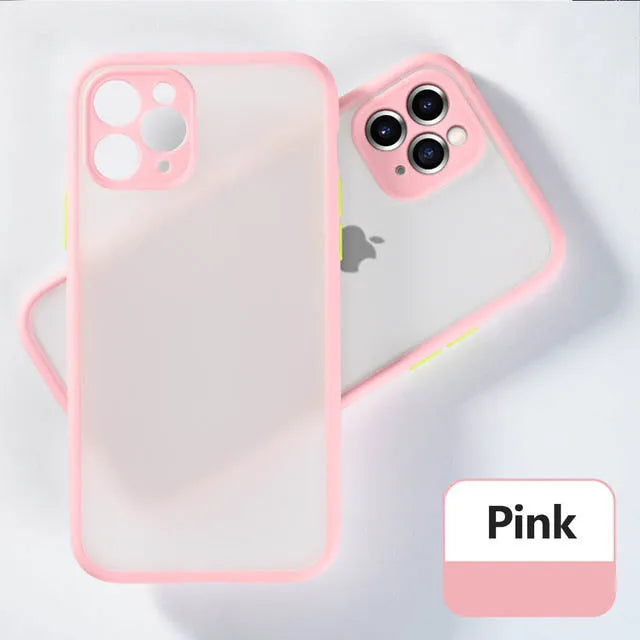 Luxury Shockproof Armor Matte Case for iPhone 14/13/12/11 Pro Max/Mini | Silicone Bumper & PC Cover - Pink, For iPhone 13Pro image