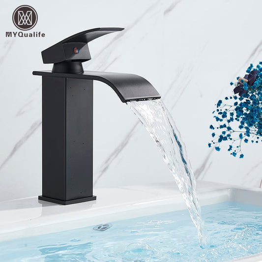 Deck Mount Waterfall Bathroom Faucet Vanity Vessel Sink Mixer Tap Cold Hot Water Tap image 0