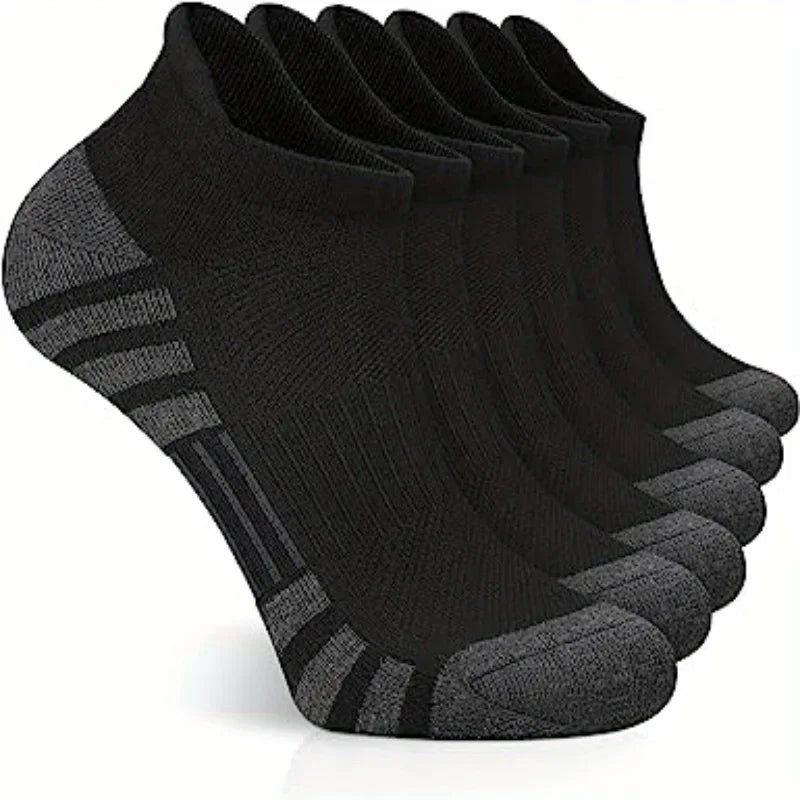 6 Pairs Ankle Athletic Running Socks Cushioned Cotton Breathable Low Cut Sports Tab Socks For Men And Women - Black, US9-12 image