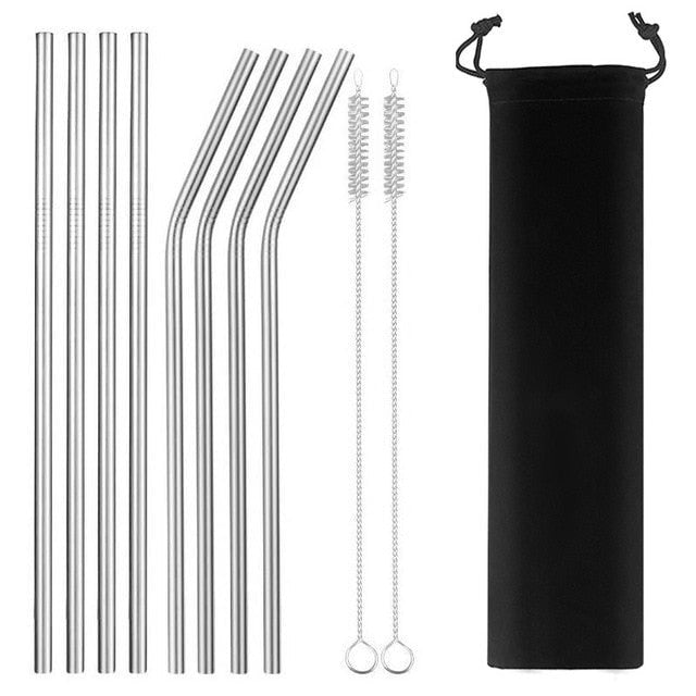 Colorful Reusable Stainless Steel Drinking Straw With Cleaning Brush - Sliver2 8pcs image
