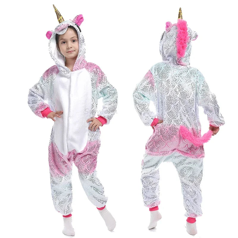 Kigurumi Children‚Äôs Animal Pajamas | Unicorn, Panda, Cat Winter Flannel Pajamas image 2