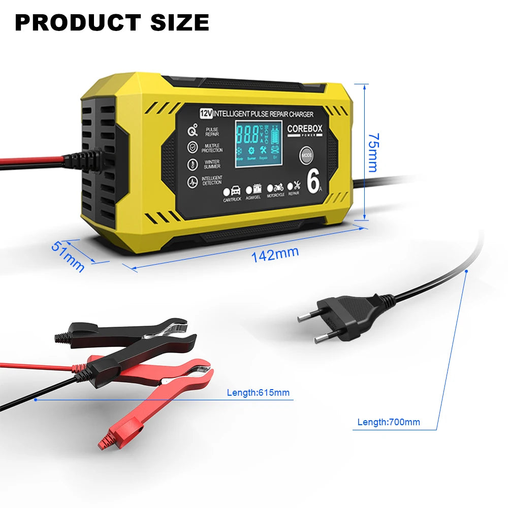 6A 12V Intelligent Automotive Battery Charger for Car & Motorcycle - Smart Lead-Acid Battery Maintenance image 3