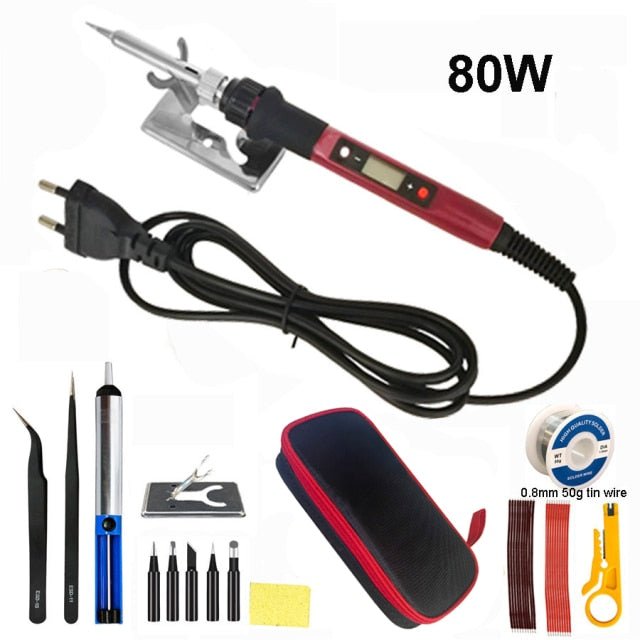 80W Digital Electric Soldering Iron 220V 110V Temperature Adjustable LCD display Solder welding iron tool kit - 220V EU plug, 80W purple set1 image
