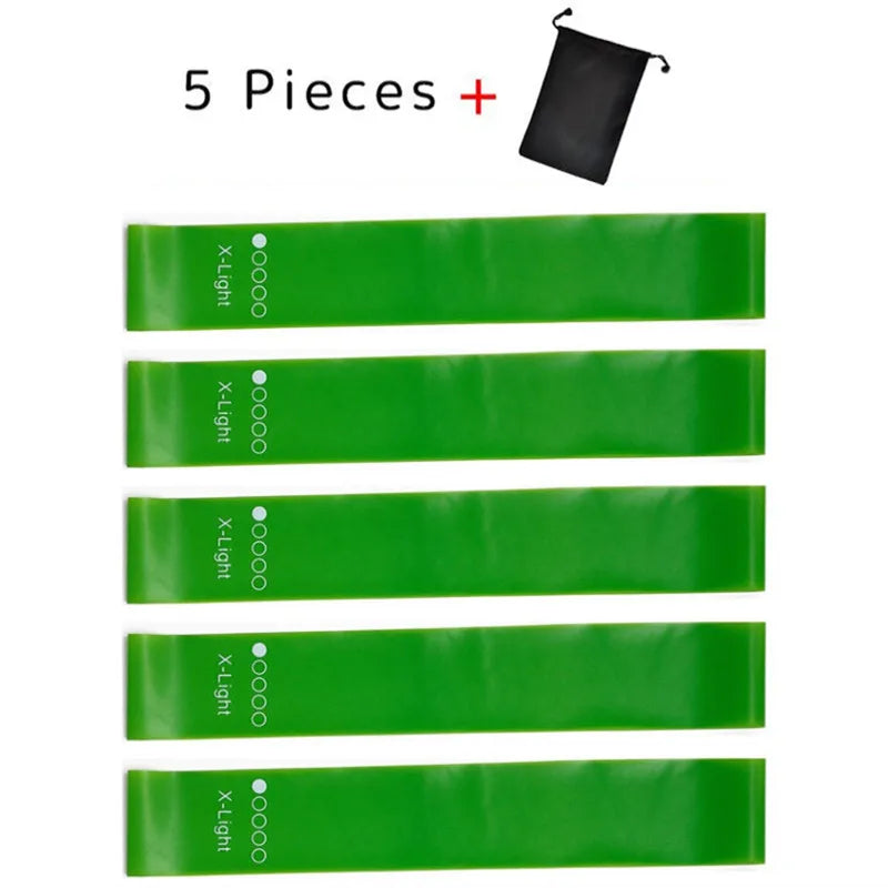 Yoga and Exercise Resistance Bands Set ‚Äì 5 Durable Bands for Strength, Flexibility, and Fitness Training - green with bag image