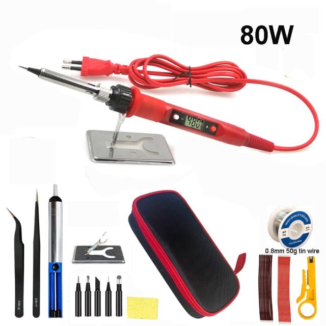 80W Digital Electric Soldering Iron 220V 110V Temperature Adjustable LCD display Solder welding iron tool kit - 220V EU plug, 80W red set 1 image
