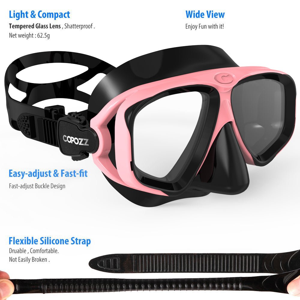 COPOZZ Scuba Diving Mask Set Anti Fog Goggles with Snorkel Glasses Tube Adjustable Strap for Women Men Adult Swimming Mask image 3