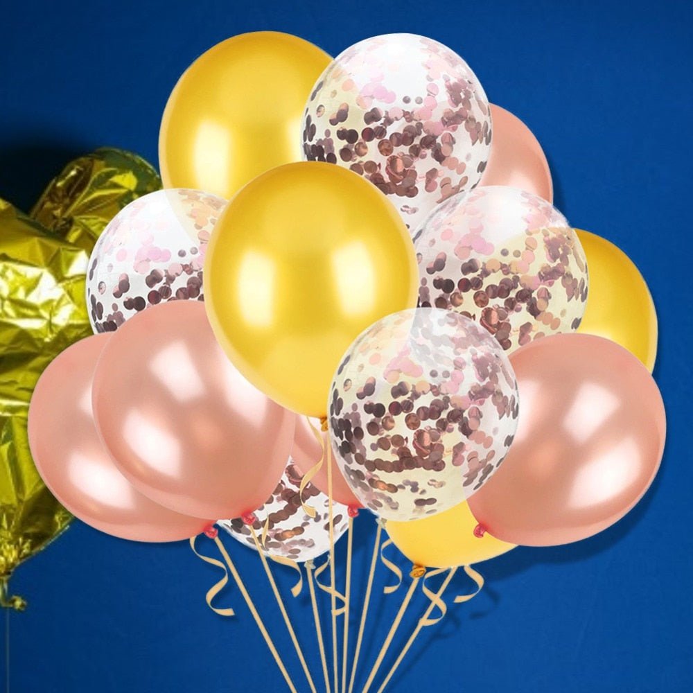 15pcs Rose Gold Confetti Chrome Set Birthday Wedding Anniversary Balloons image 5
