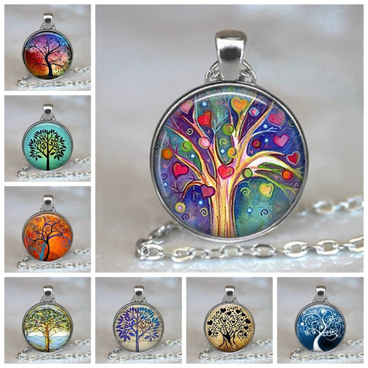 Tree Of Life Glass Cabochon Statement Necklace & Pendant Jewelry image 0