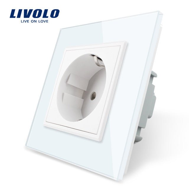 Livolo EU Standard Power Socket, White Crystal Glass Panel, AC 110~250V 16A Wall Power Socket image