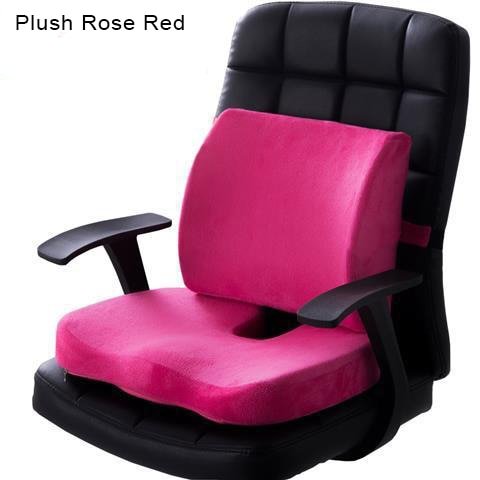 Orthopedic Hemorrhoid Seat Cushion Memory Foam Car Seat Cushion Set Slow Rebound Office Chair Waist Support Coccyx Pain Relief - Plush Rose Red Set image