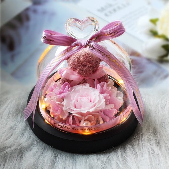 The Beauty and Beast Forever Rose Flower With Night Light in Glass Dome - B31 image
