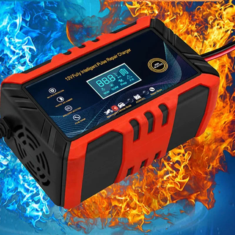 Car Battery Charger Intelligent Pulse Repair LCD Display 12V Car Battery Motorcycle Battery Charging Battery Repair Charger image 1