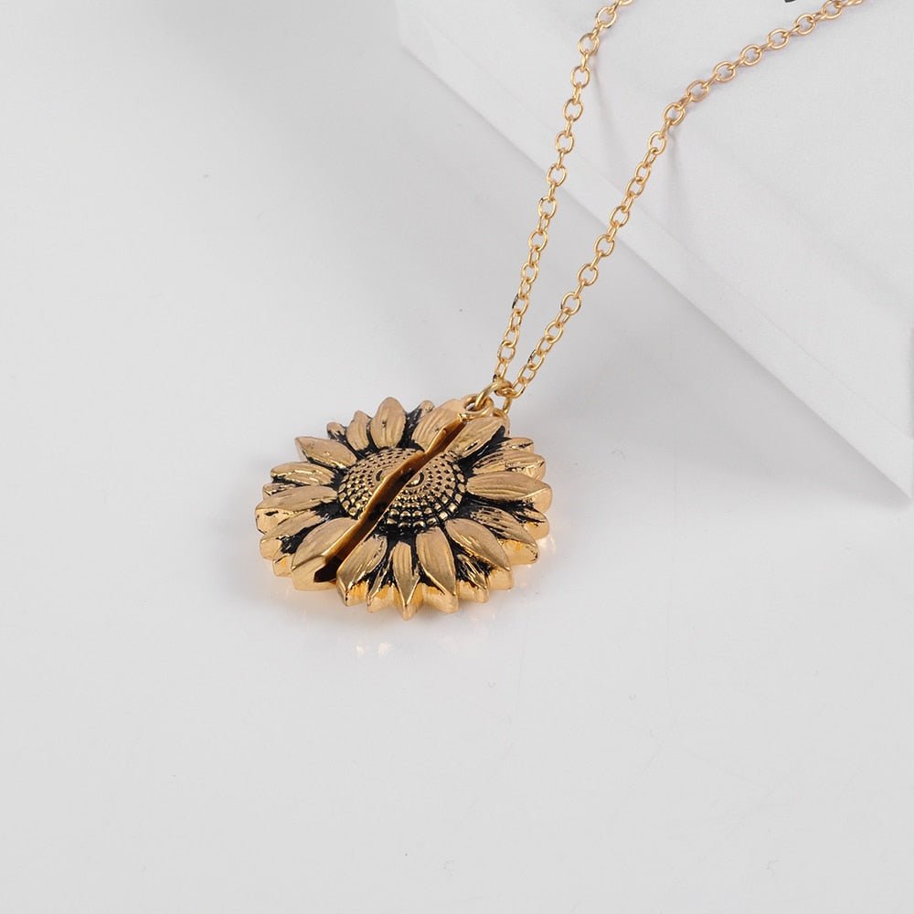 Bohemia Sunflower Double-layer Metal Pendant Necklace For Women With Letterings like "You are my Sunshine" image 13