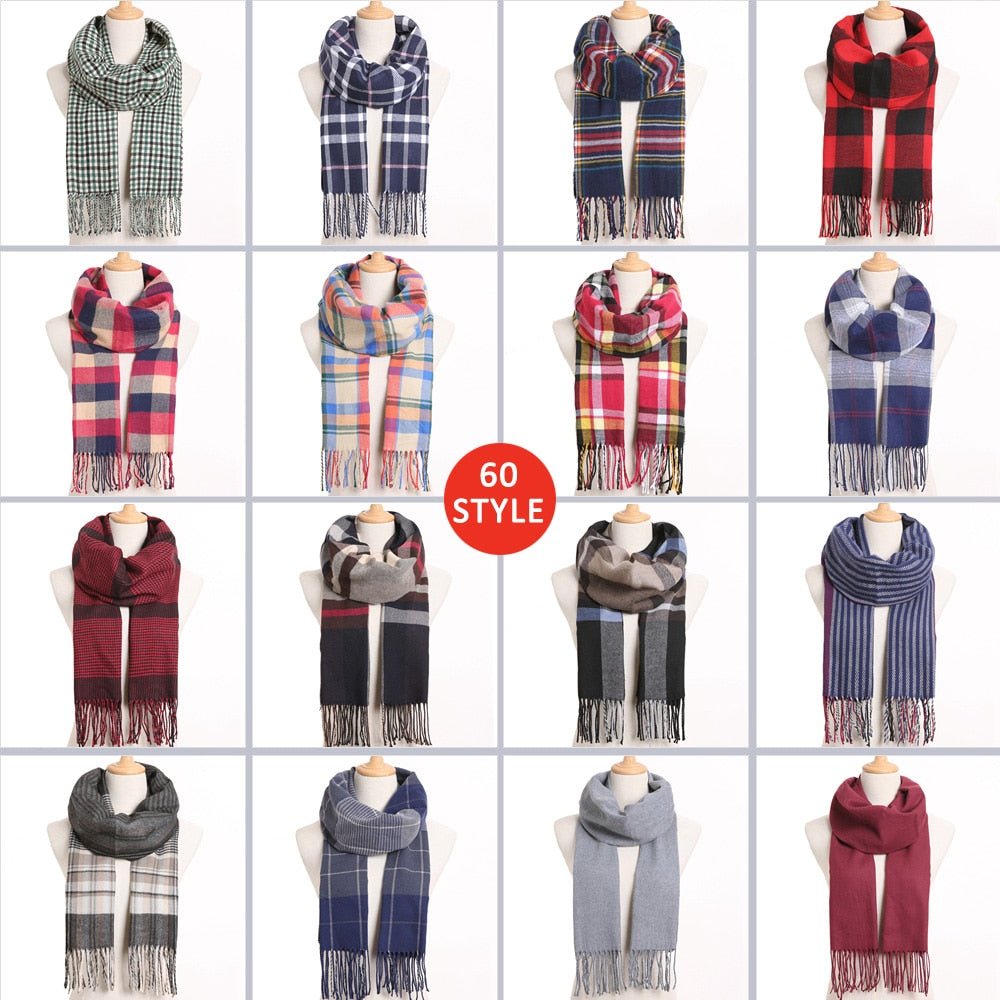 VIANOSI Plaid Winter Scarf for Women | Warm Foulard Solid Scarves | Casual Cashmere Scarfs image 15