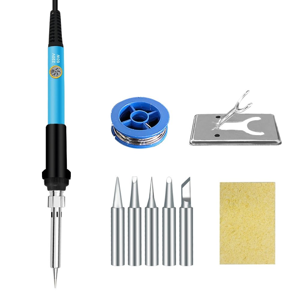 60/80W Digital Electric Soldering Iron – Adjustable Temperature Welding Tool with Tips, Stand, and Tin Wire - US 110V-130V, 60W blue set image