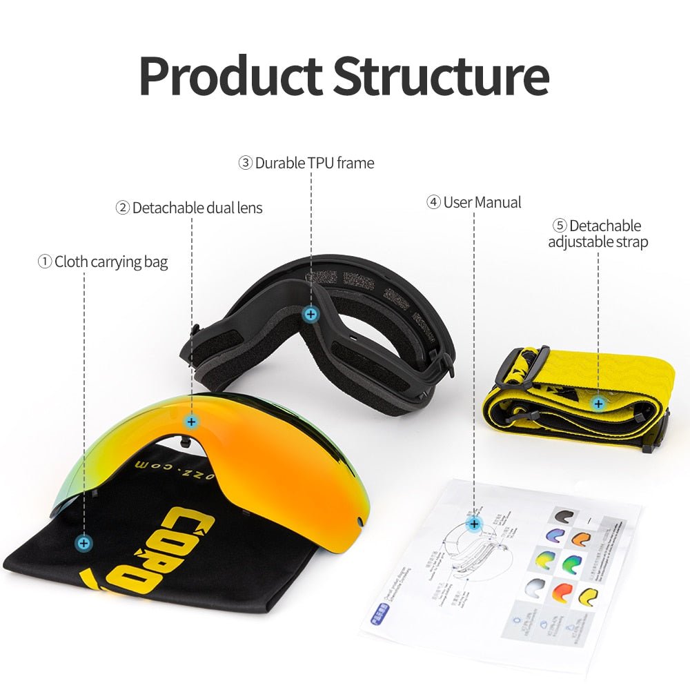 COPOZZ Anti Fog Snowboard Ski Goggles Mask image 1