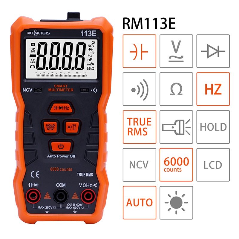 RICHMETERS RM113D NCV Digital Multimeter 6000 counts Auto Ranging AC/DC Voltage meter image 17